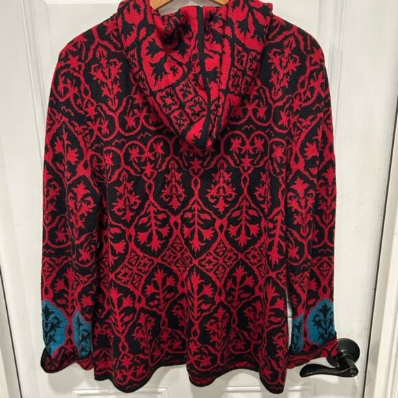 NOVICA 100% Baby Alpaca Geometric Womens Large Full Zip Hooded Cardigan Peru - Picture 3 of 6